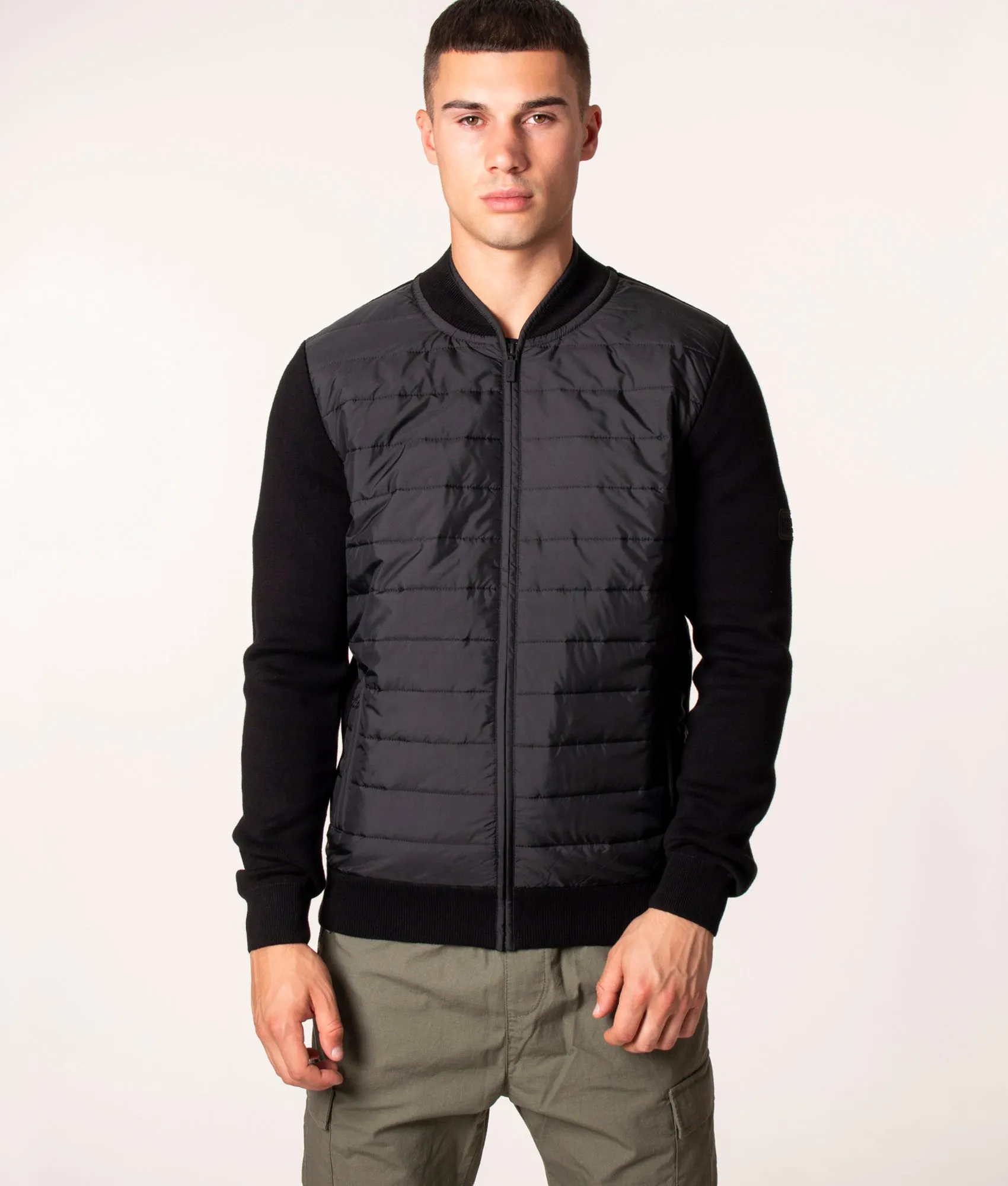 Slim Fit Baffle Zip Through Hybrid Jacket