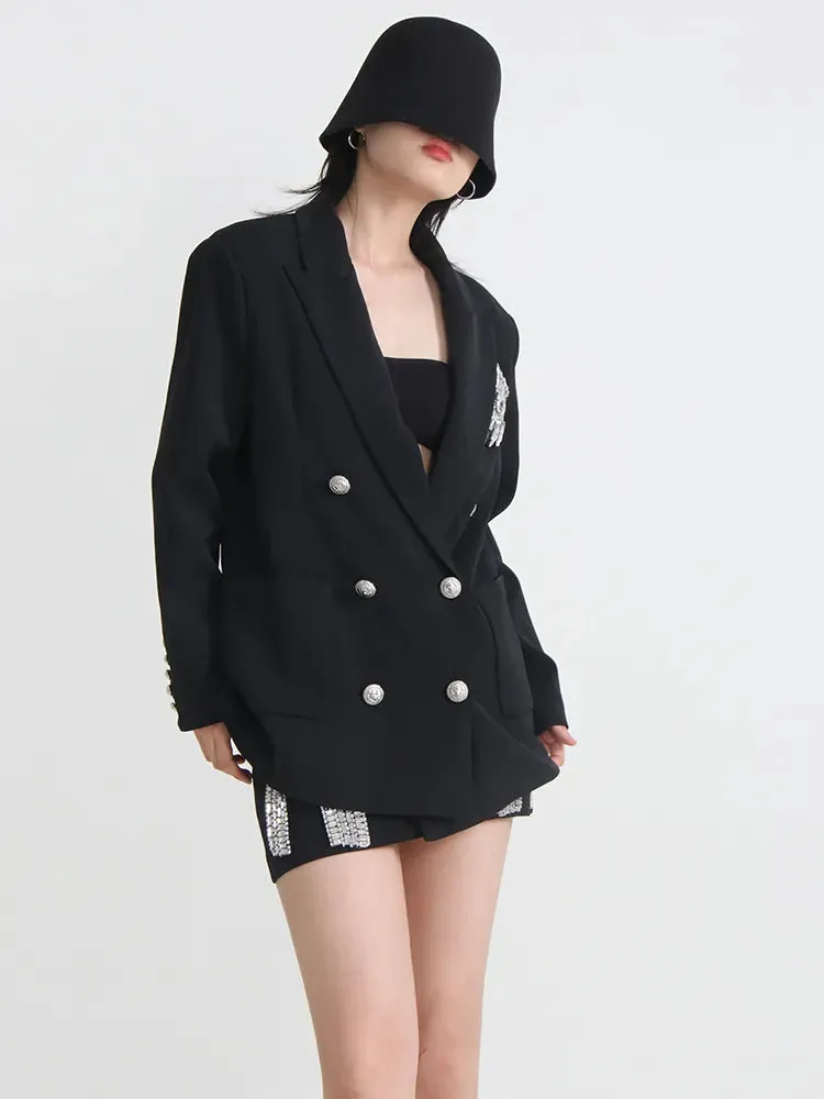 Slim Patchwork Blazers For Women Notched Collar Long Sleeve Temperament Blazer Female Fashion Style Clothing