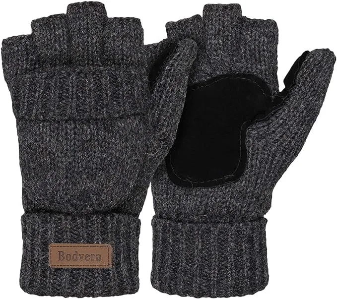 Soft Winter Knit Navy Blue Fingerless Glove Mittens