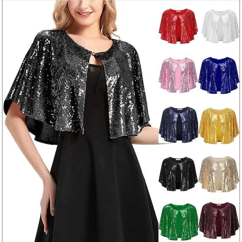 Sparkling Sequin Shawl Ladies Glitter Wrap Shrug Party Cape