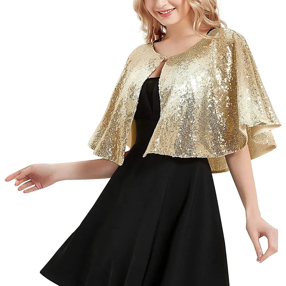 Sparkling Sequin Shawl Ladies Glitter Wrap Shrug Party Cape