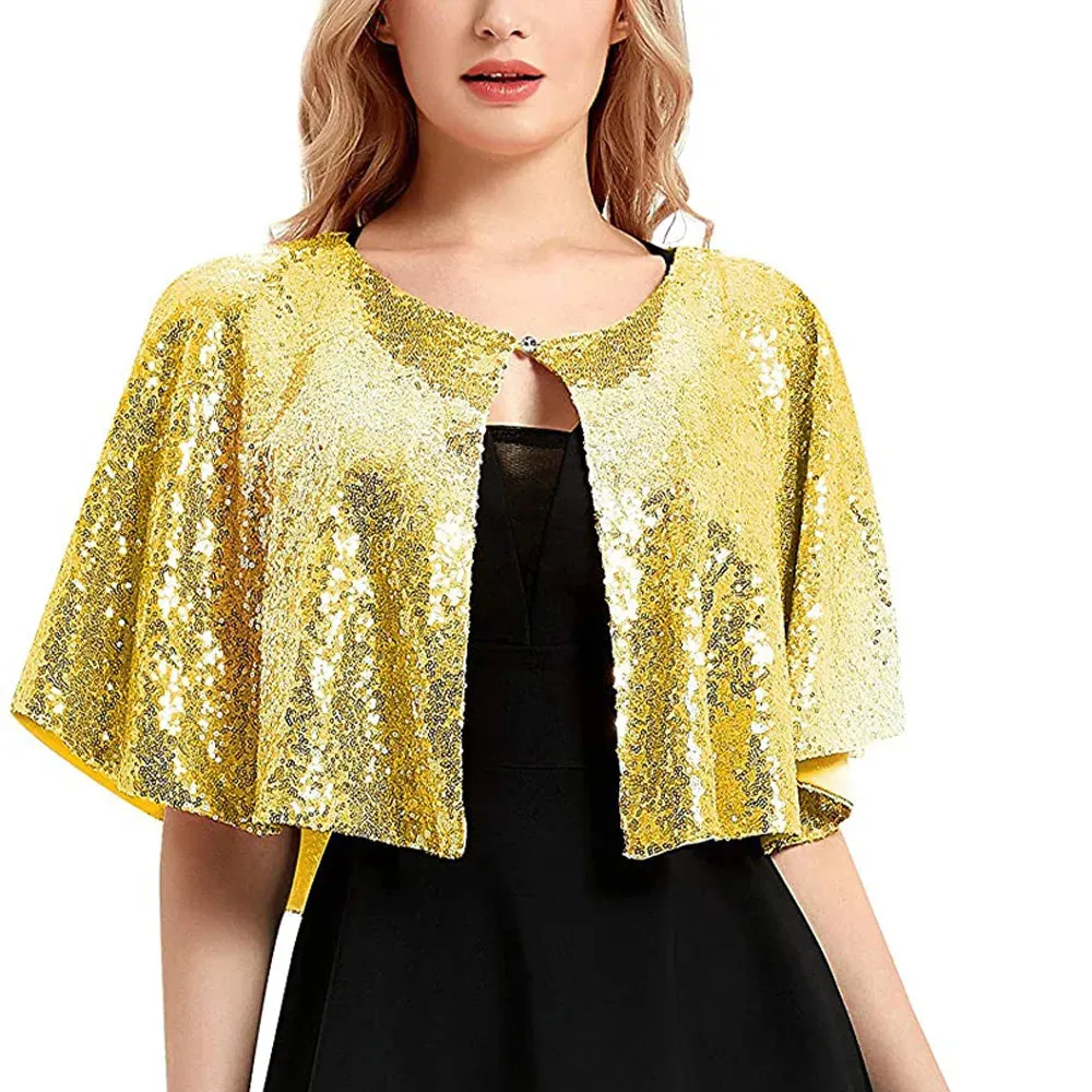 Sparkling Sequin Shawl Ladies Glitter Wrap Shrug Party Cape