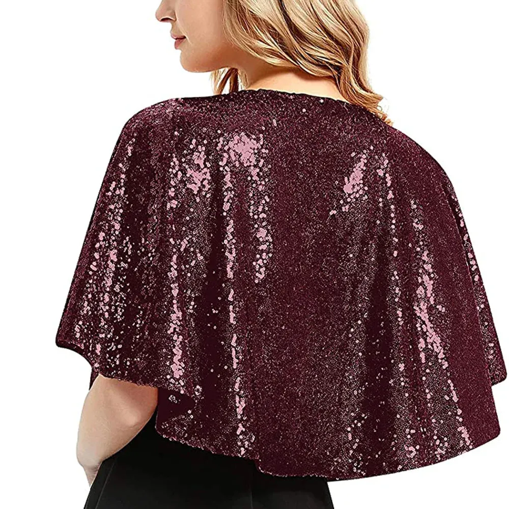 Sparkling Sequin Shawl Ladies Glitter Wrap Shrug Party Cape