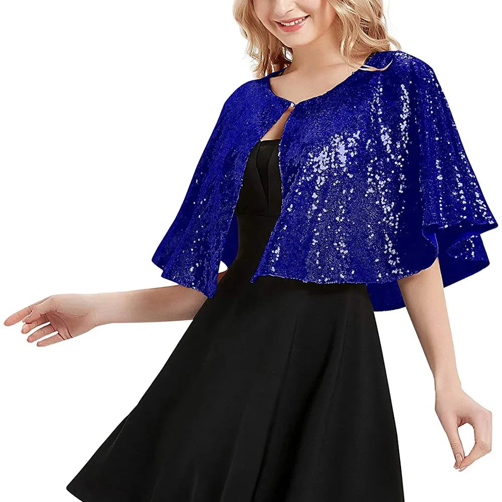 Sparkling Sequin Shawl Ladies Glitter Wrap Shrug Party Cape