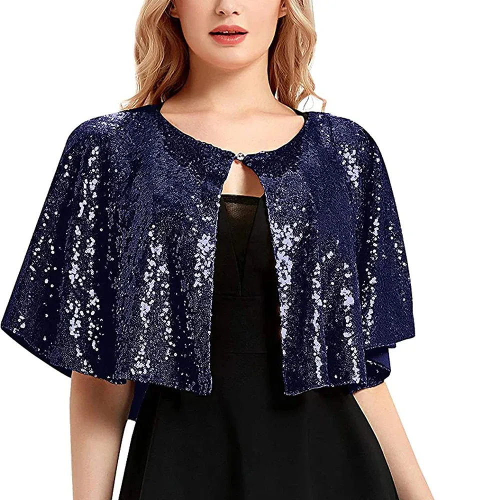 Sparkling Sequin Shawl Ladies Glitter Wrap Shrug Party Cape