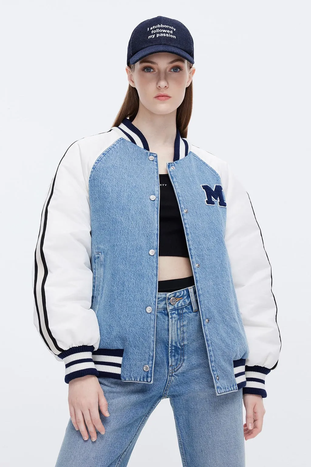 Sporty Casual Baseball Jacket With Denim Down Jacket