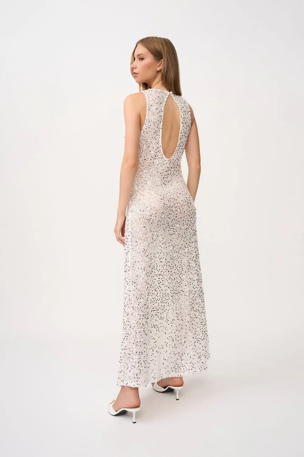 Stellar Sheer Sequin Dress - Silver White