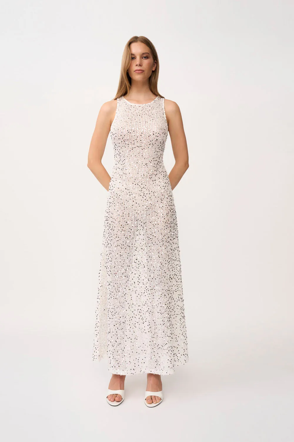 Stellar Sheer Sequin Dress - Silver White