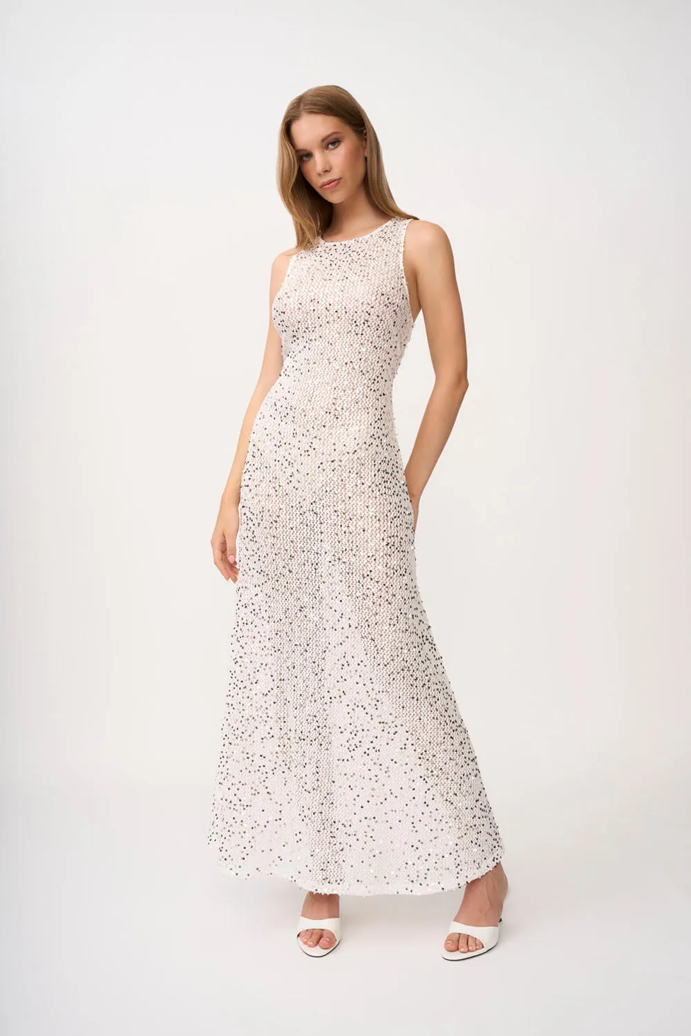 Stellar Sheer Sequin Dress - Silver White