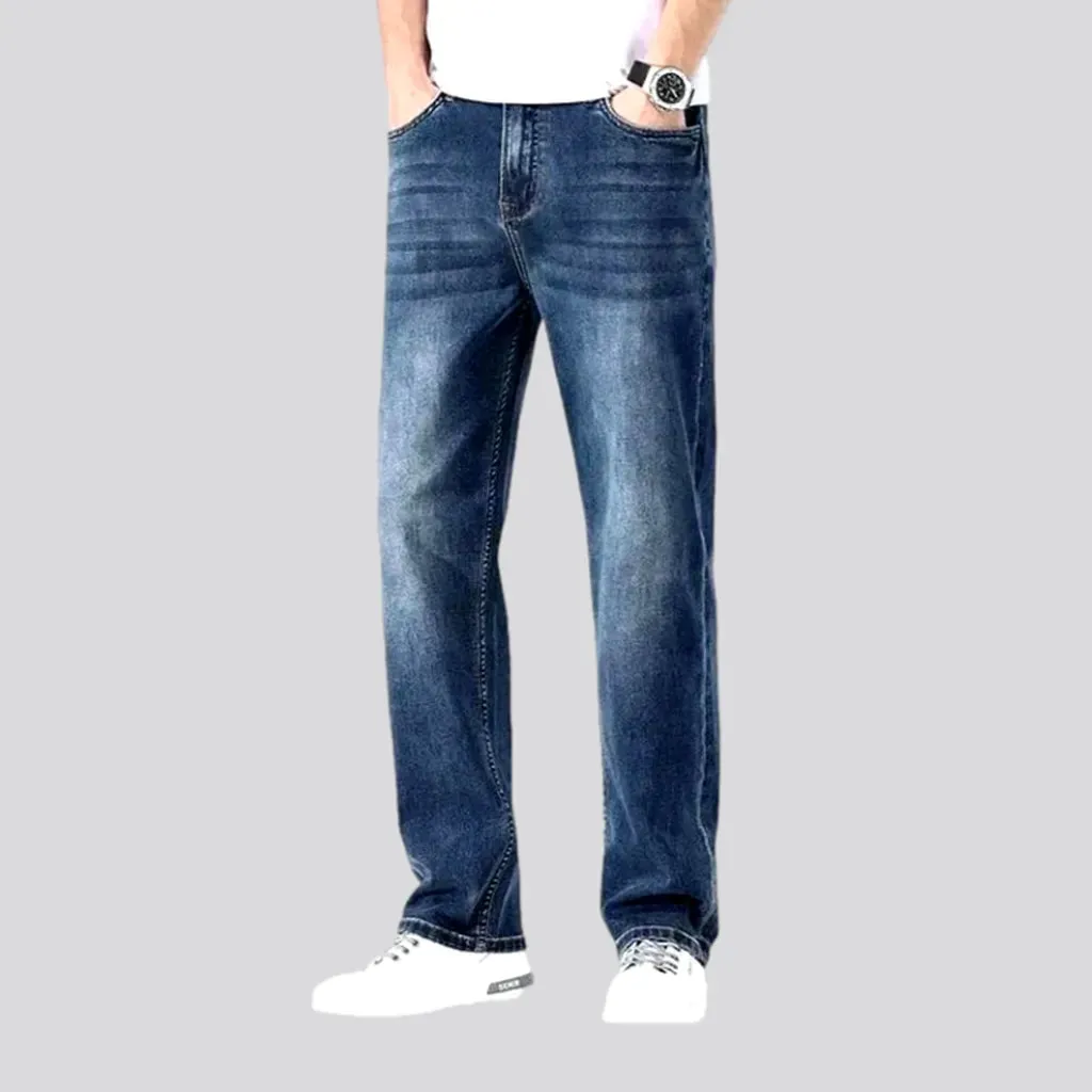 Stonewashed whiskered jeans
 for men