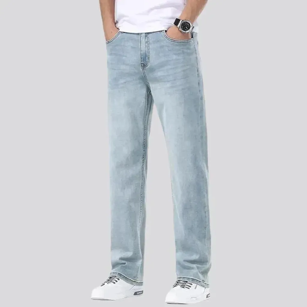 Stonewashed whiskered jeans
 for men