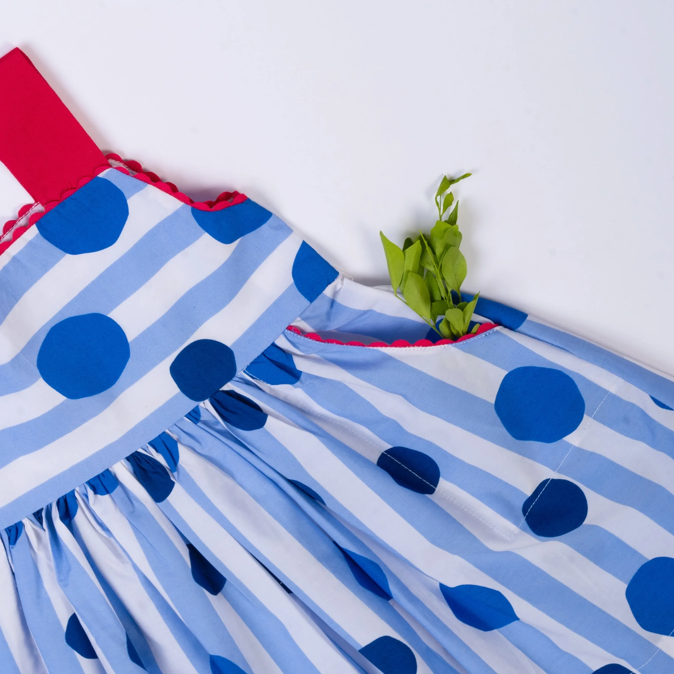 Strappy Stripes Blue Polka Dots Dress