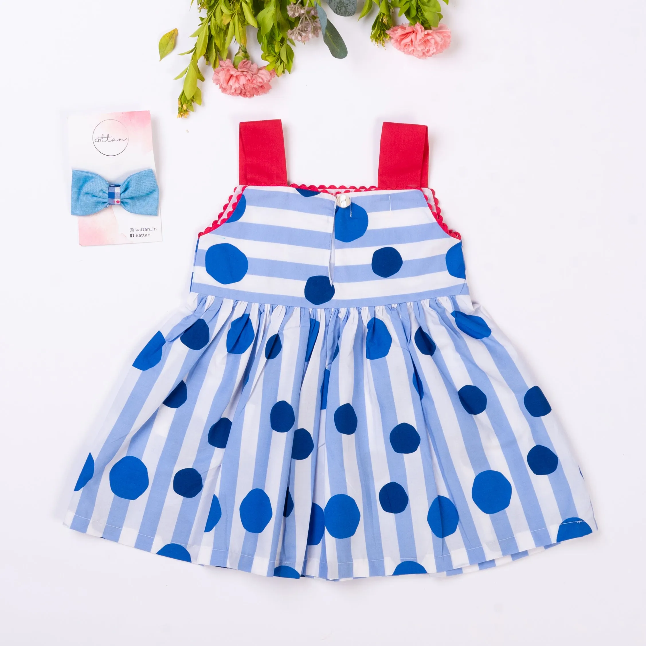 Strappy Stripes Blue Polka Dots Dress