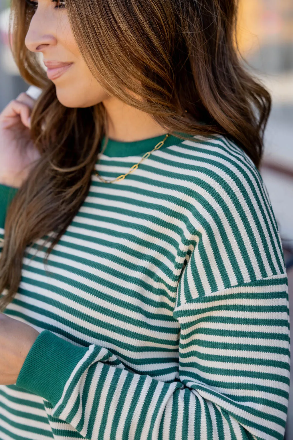 Striped Solid Trim Thermal Tee