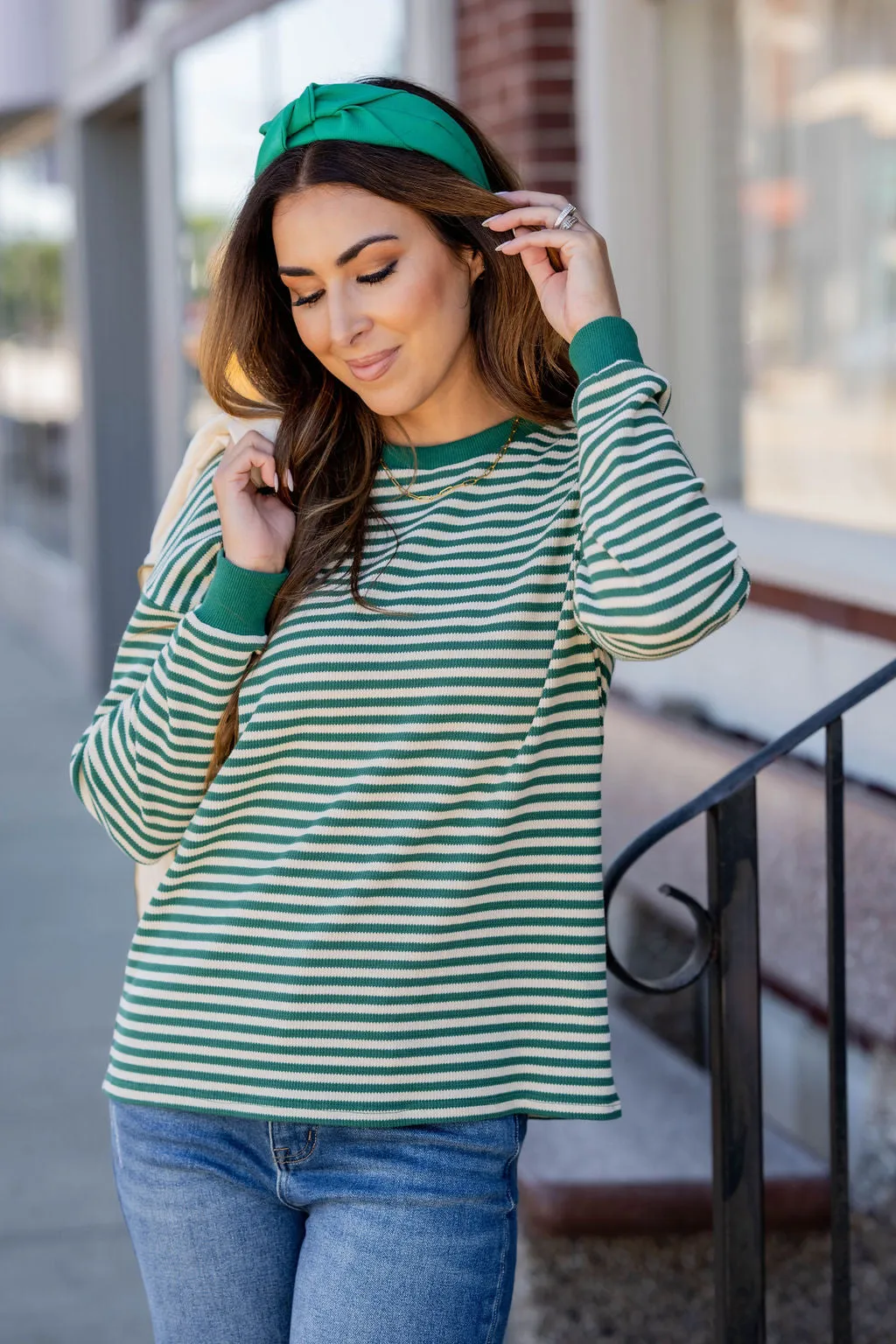 Striped Solid Trim Thermal Tee