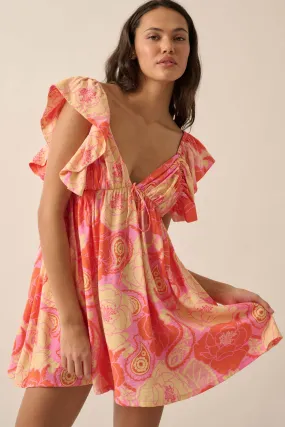 Summer Smoothie Floral Paisley Babydoll Mini Dress