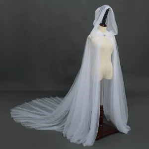 Summer Tulle Wedding Cape Hooded Cloak Bridal Shawl