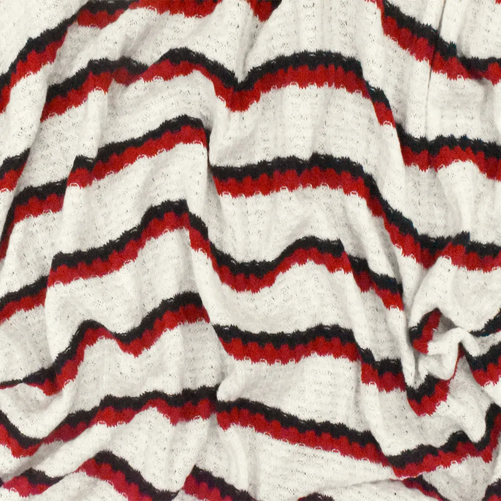 Super White-Blue-Red Stripe Stretch Thermal Knit Fabric