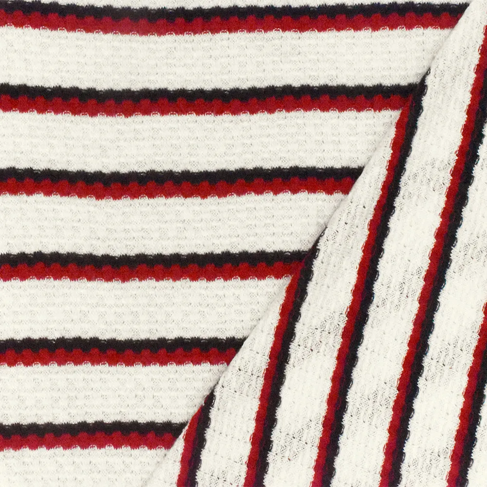 Super White-Blue-Red Stripe Stretch Thermal Knit Fabric