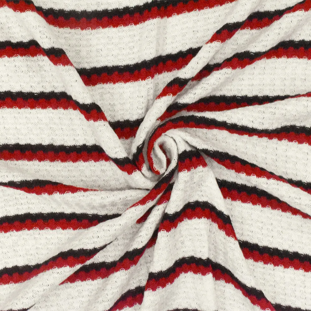 Super White-Blue-Red Stripe Stretch Thermal Knit Fabric