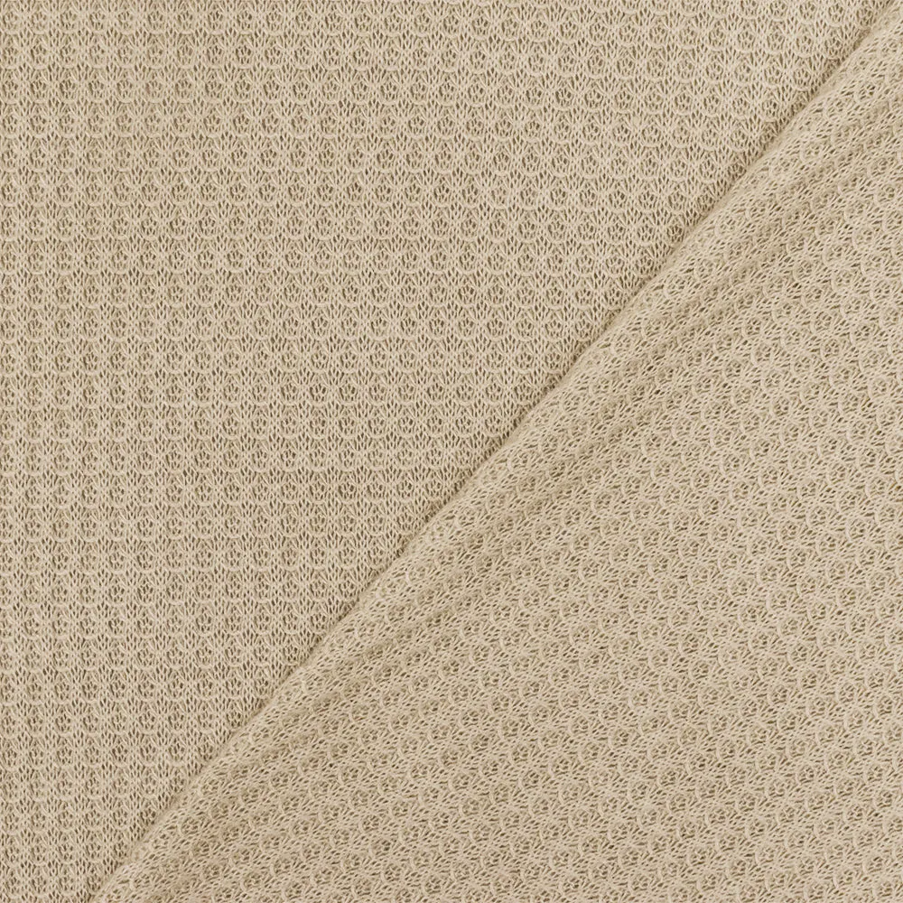 Tan Beige Solid Stretch Thermal Knit Fabric