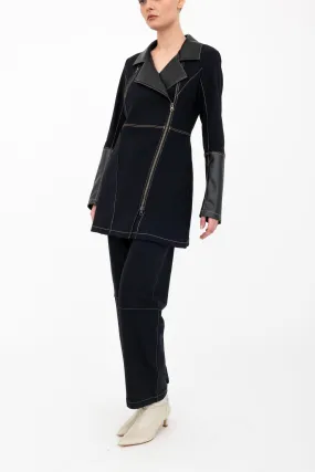 Tech Stretch Moto Coat with Vegan Leather & Contrast Stitching - ASANA H24