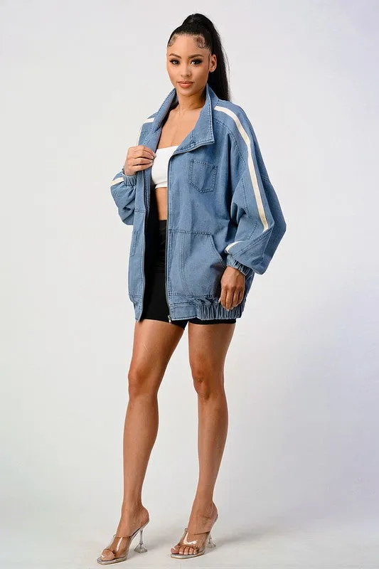 TEEK - Casual Loose Fit Denim Stripe Jacket