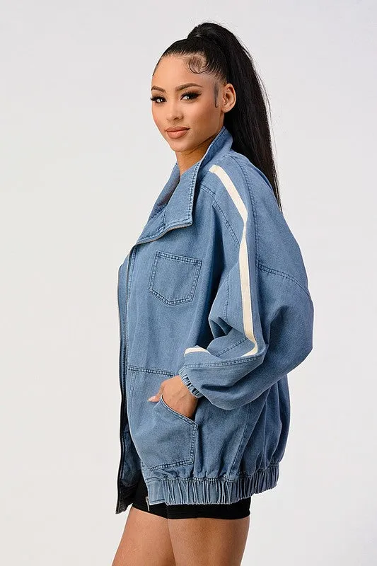 TEEK - Casual Loose Fit Denim Stripe Jacket