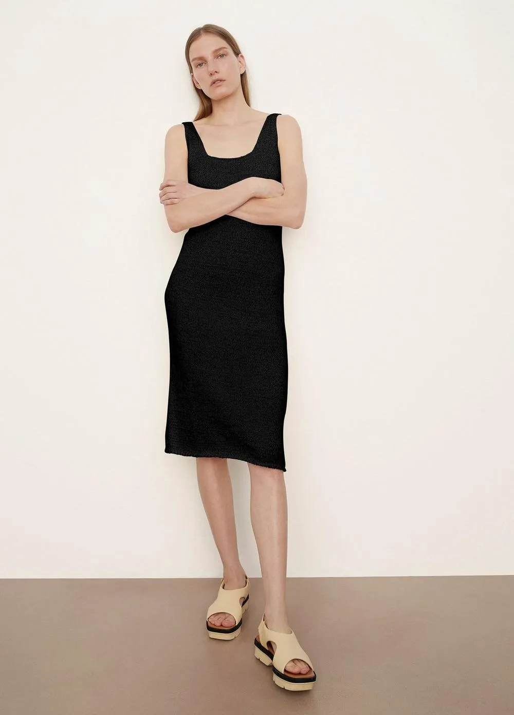 Textured Square Neck Dress in Black