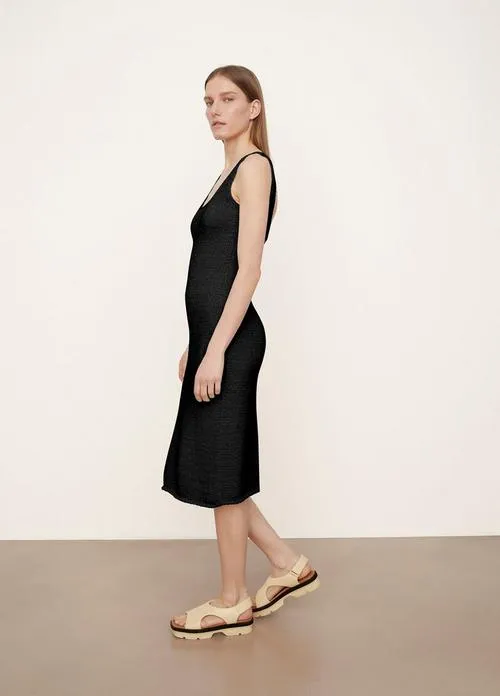 Textured Square Neck Dress in Black