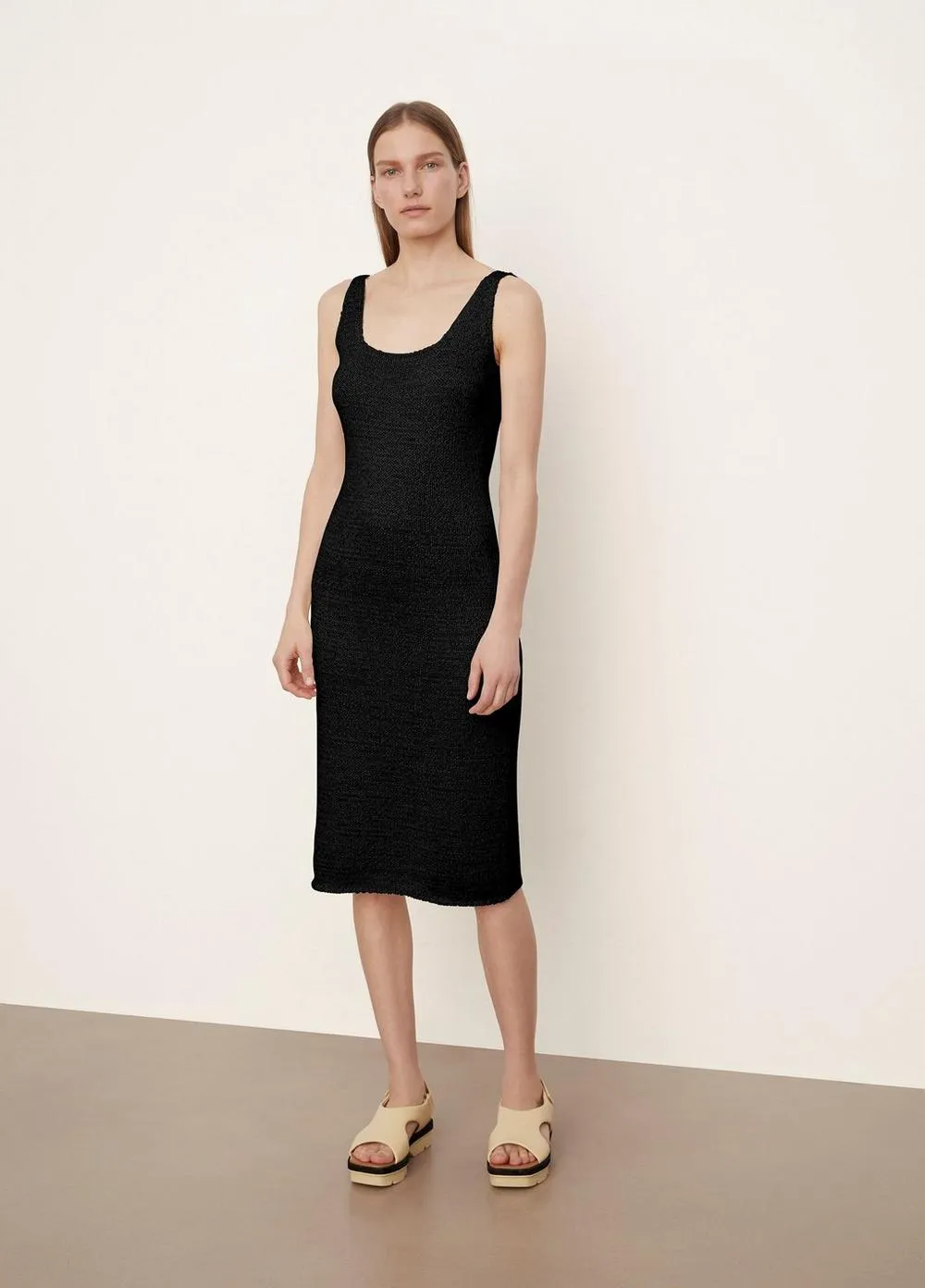 Textured Square Neck Dress in Black