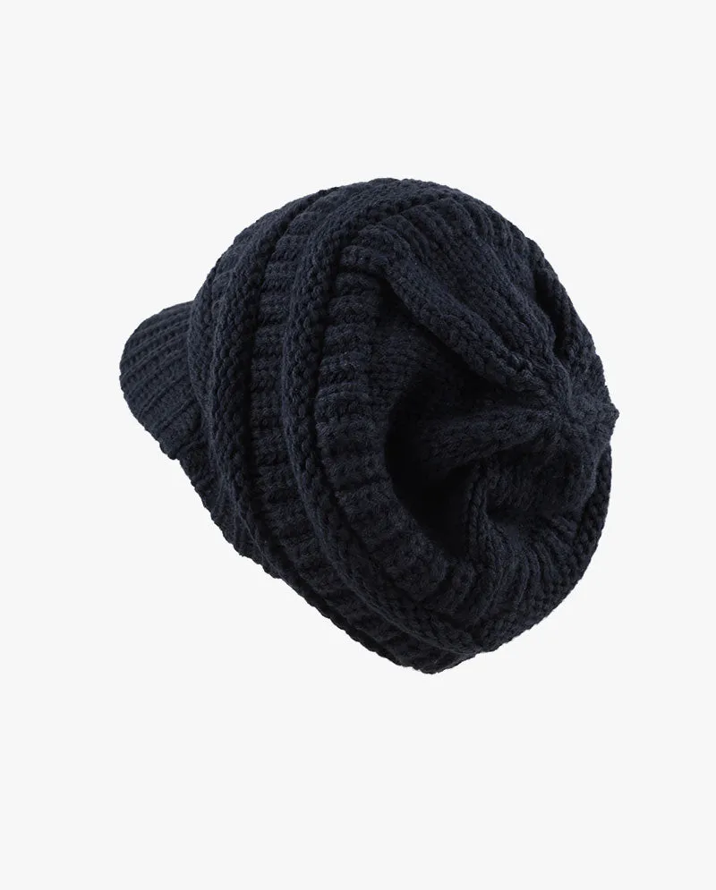 The Hat Depot - Chunky Long Knit Visor Beanie