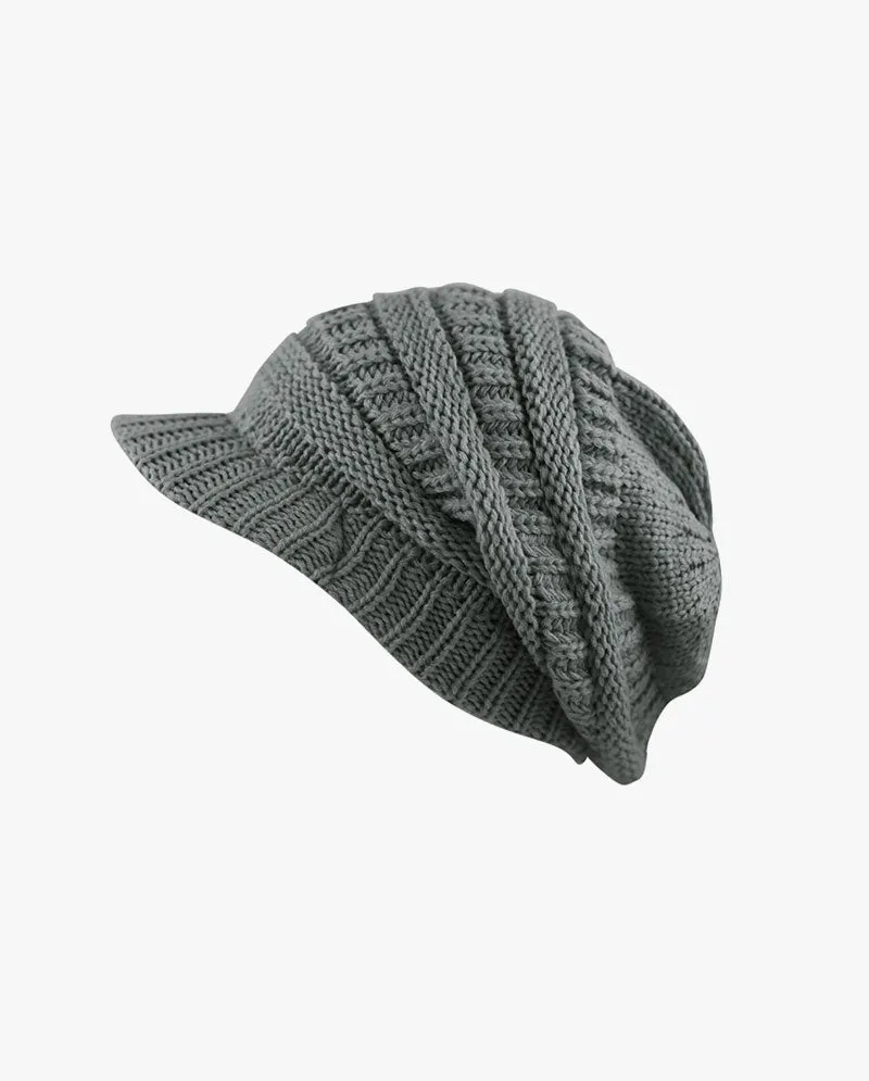 The Hat Depot - Chunky Long Knit Visor Beanie