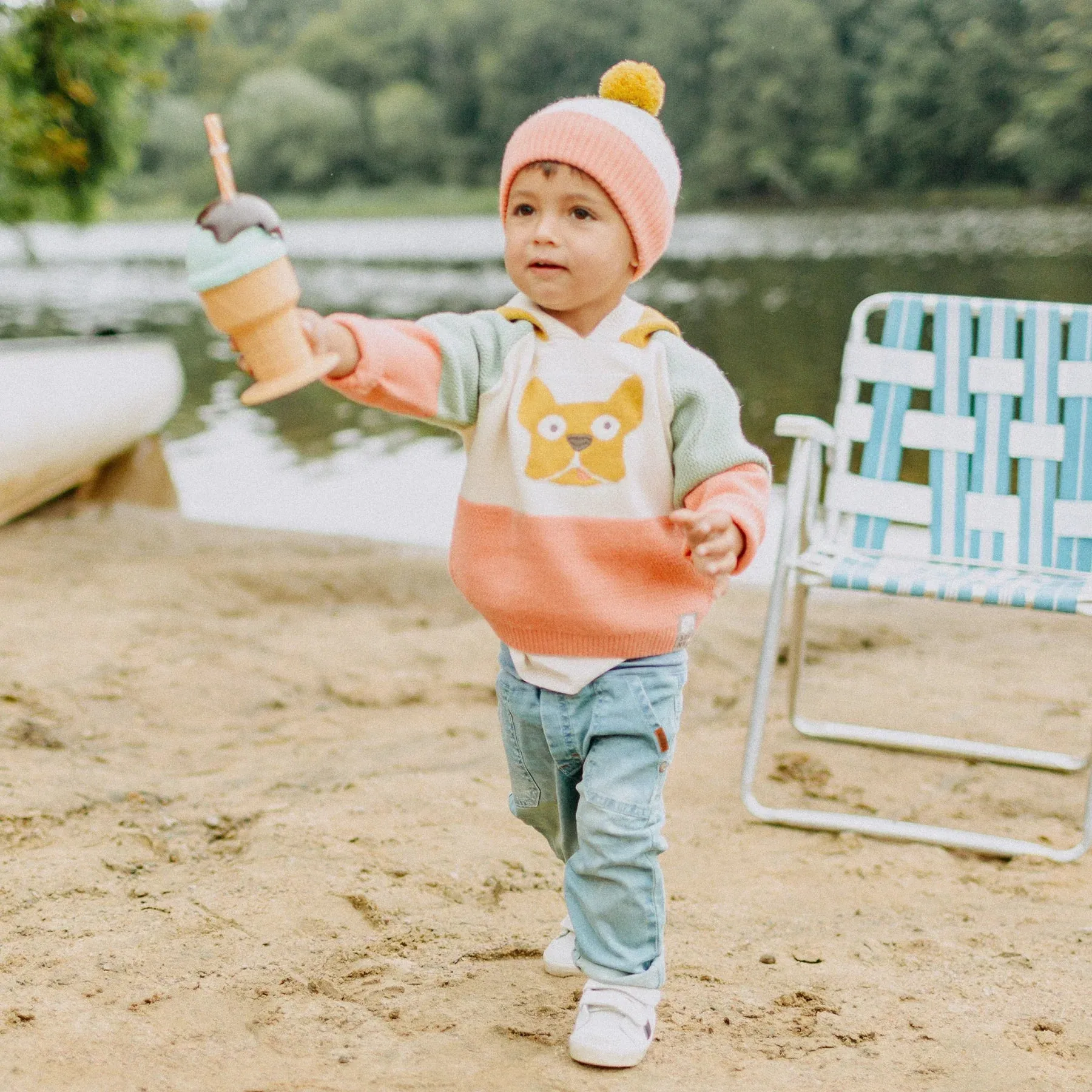 The Nellie Pom Beanie - Orange   Green - BABY