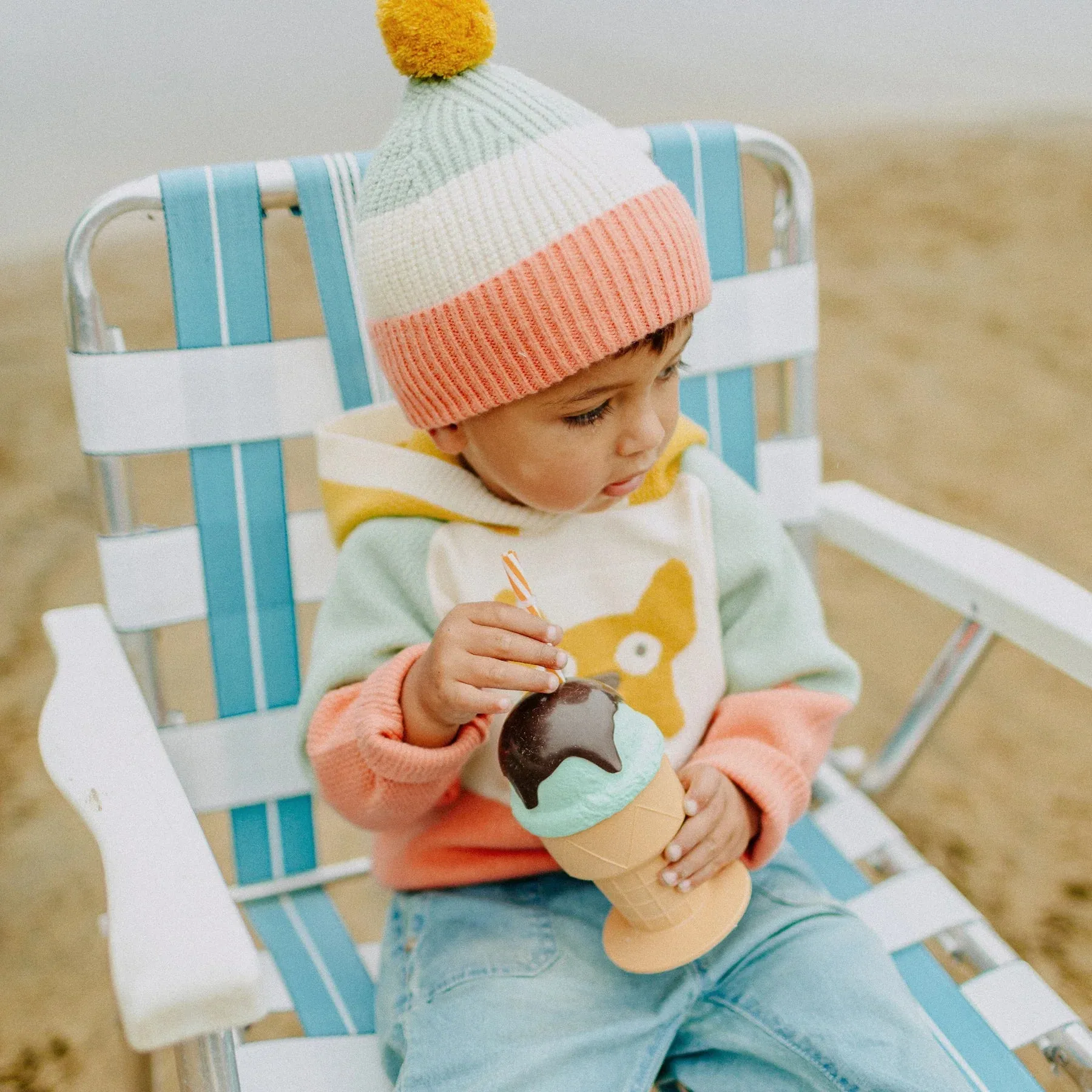 The Nellie Pom Beanie - Orange   Green - BABY