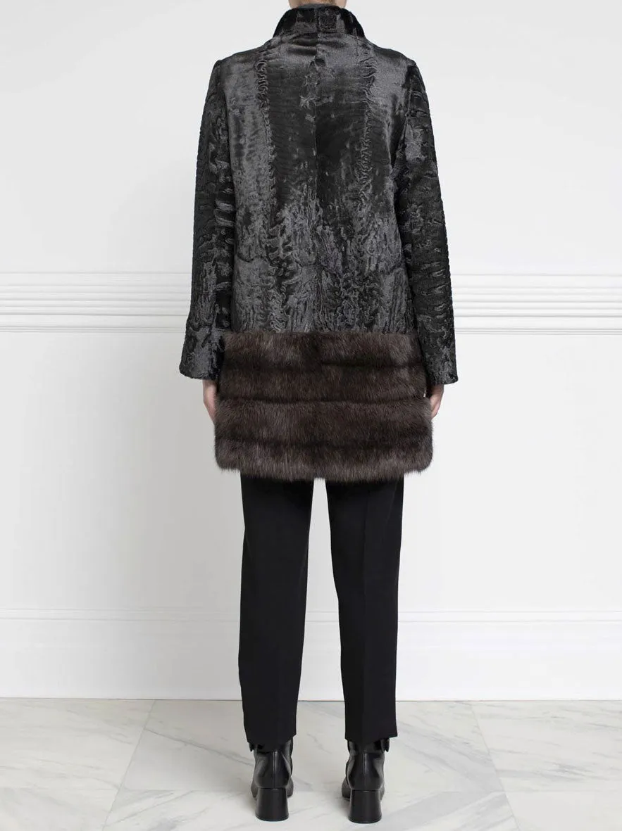 The Theron Metallic Swakara Lamb & Sable Fur Coat