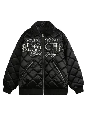 Thesupermade Pearl Letter Diamond Quilted Jacket