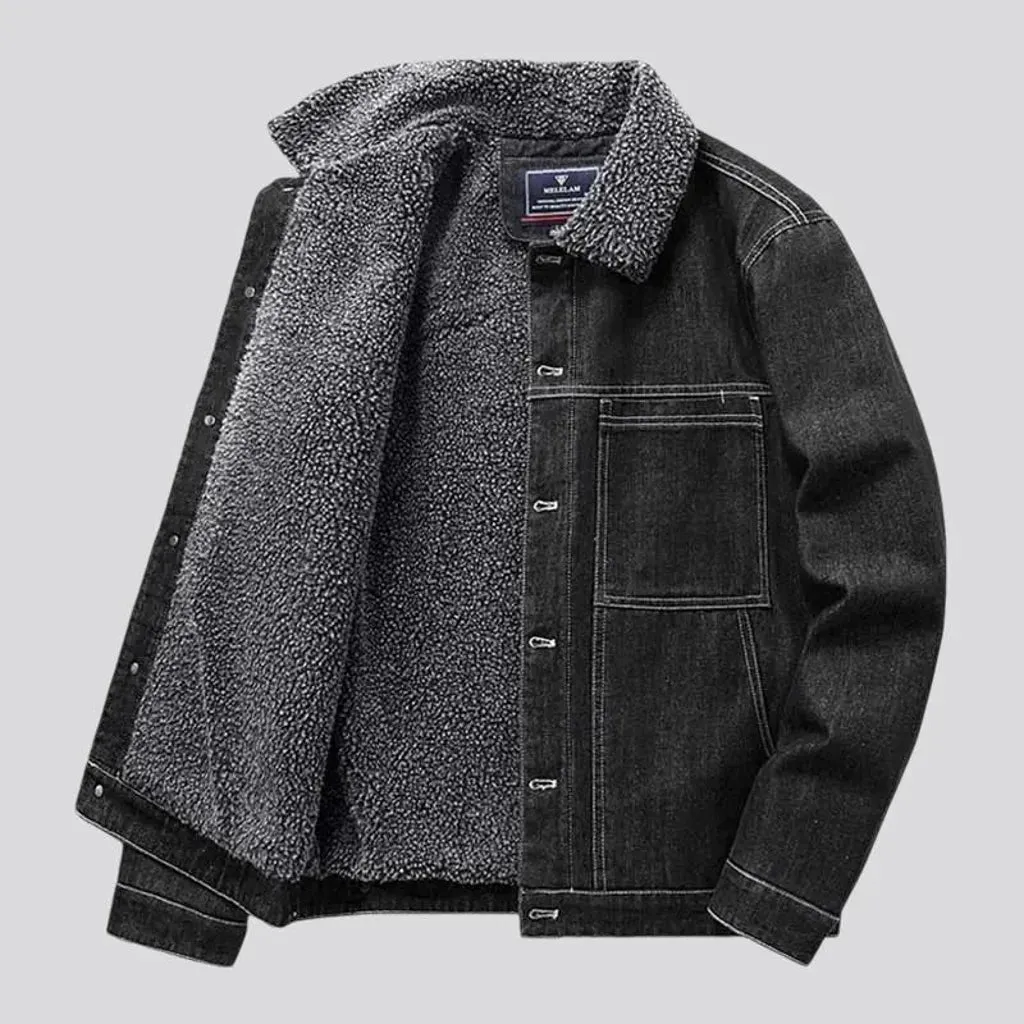 Thin fit medium length men's denim jacket