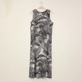 Tropical Flower Print Sleeveless Light Gray Dress (Petite Size)