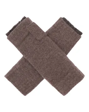 Unisex Fur Lined Fingerless Cashmere Gloves Biscotti Brown