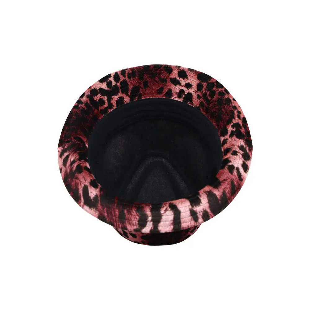 Unisex Leopard Fedora Hat Short Brim Trilby Banded DW61446