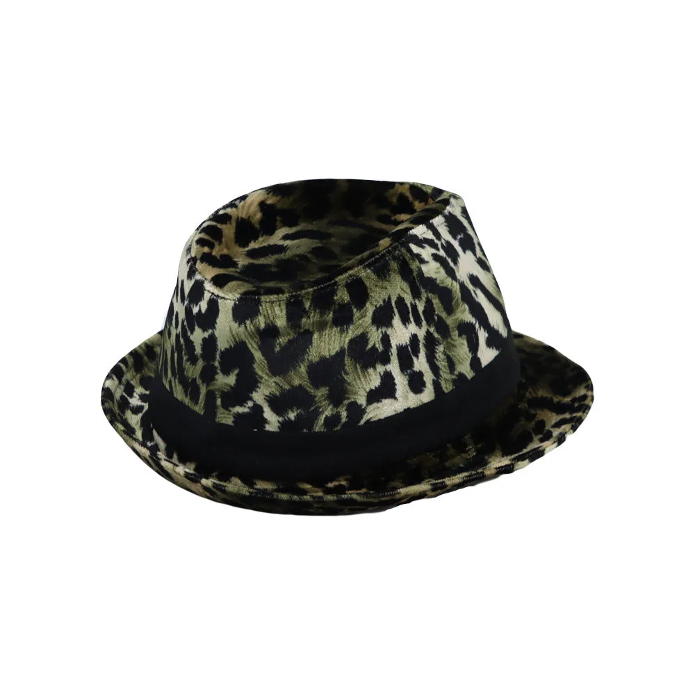 Unisex Leopard Fedora Hat Short Brim Trilby Banded DW61446