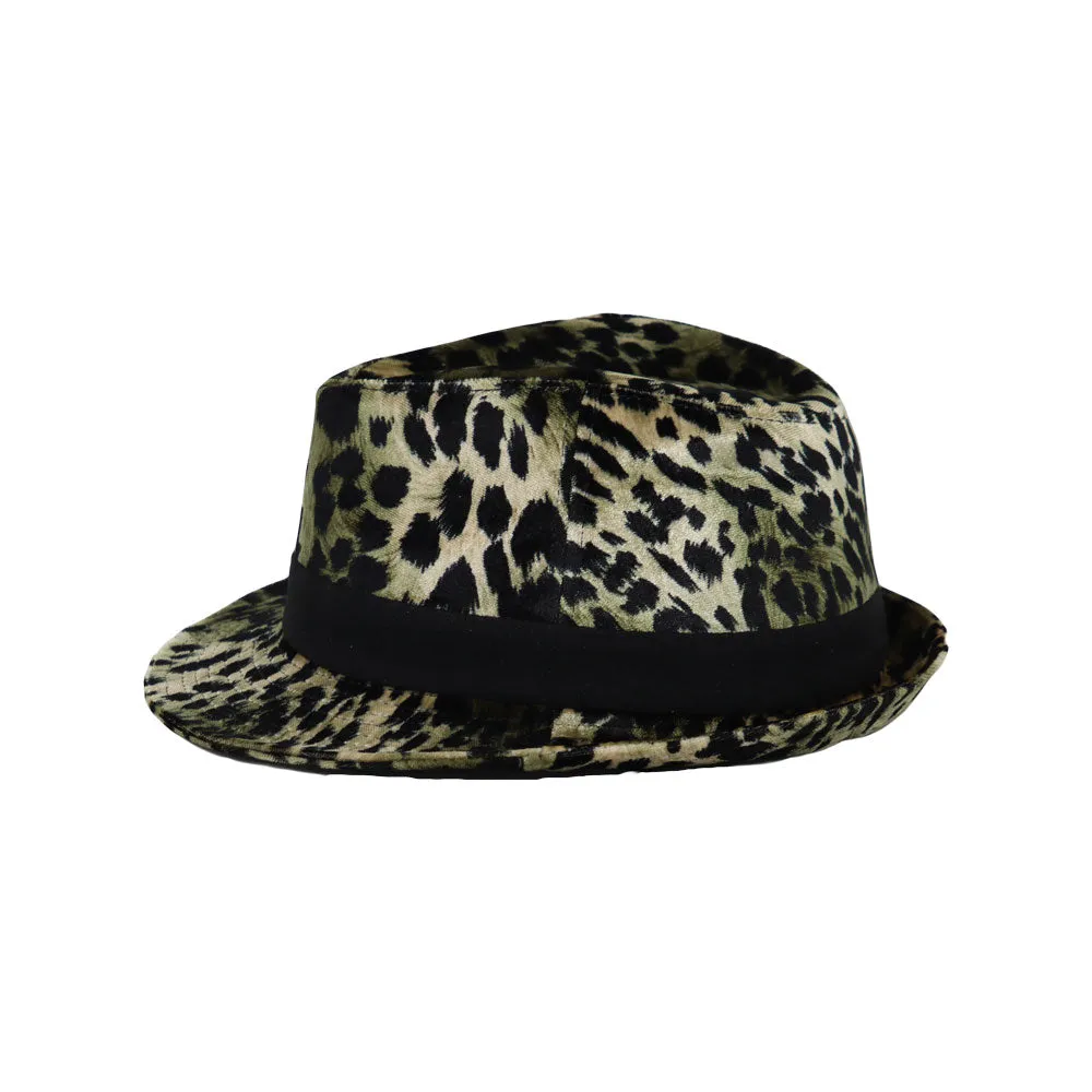 Unisex Leopard Fedora Hat Short Brim Trilby Banded DW61446