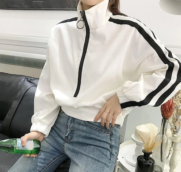 Velvet Oversized Sporty Lines Retro Style Jacket