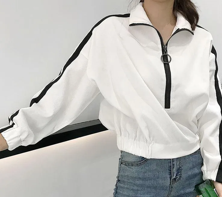 Velvet Oversized Sporty Lines Retro Style Jacket