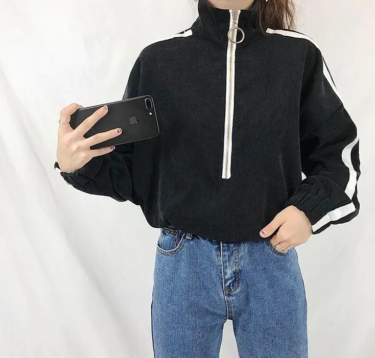 Velvet Oversized Sporty Lines Retro Style Jacket