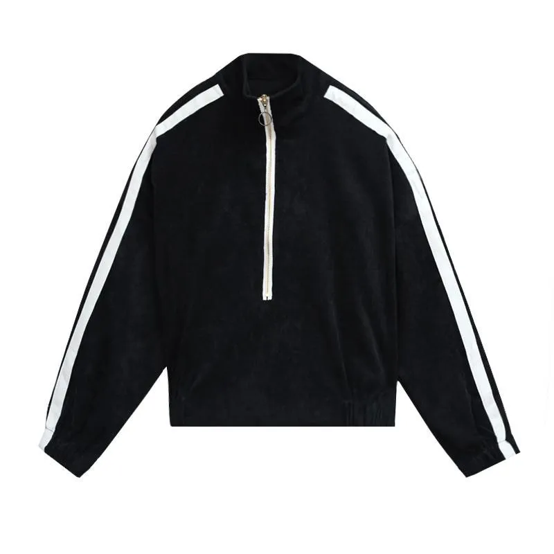 Velvet Oversized Sporty Lines Retro Style Jacket