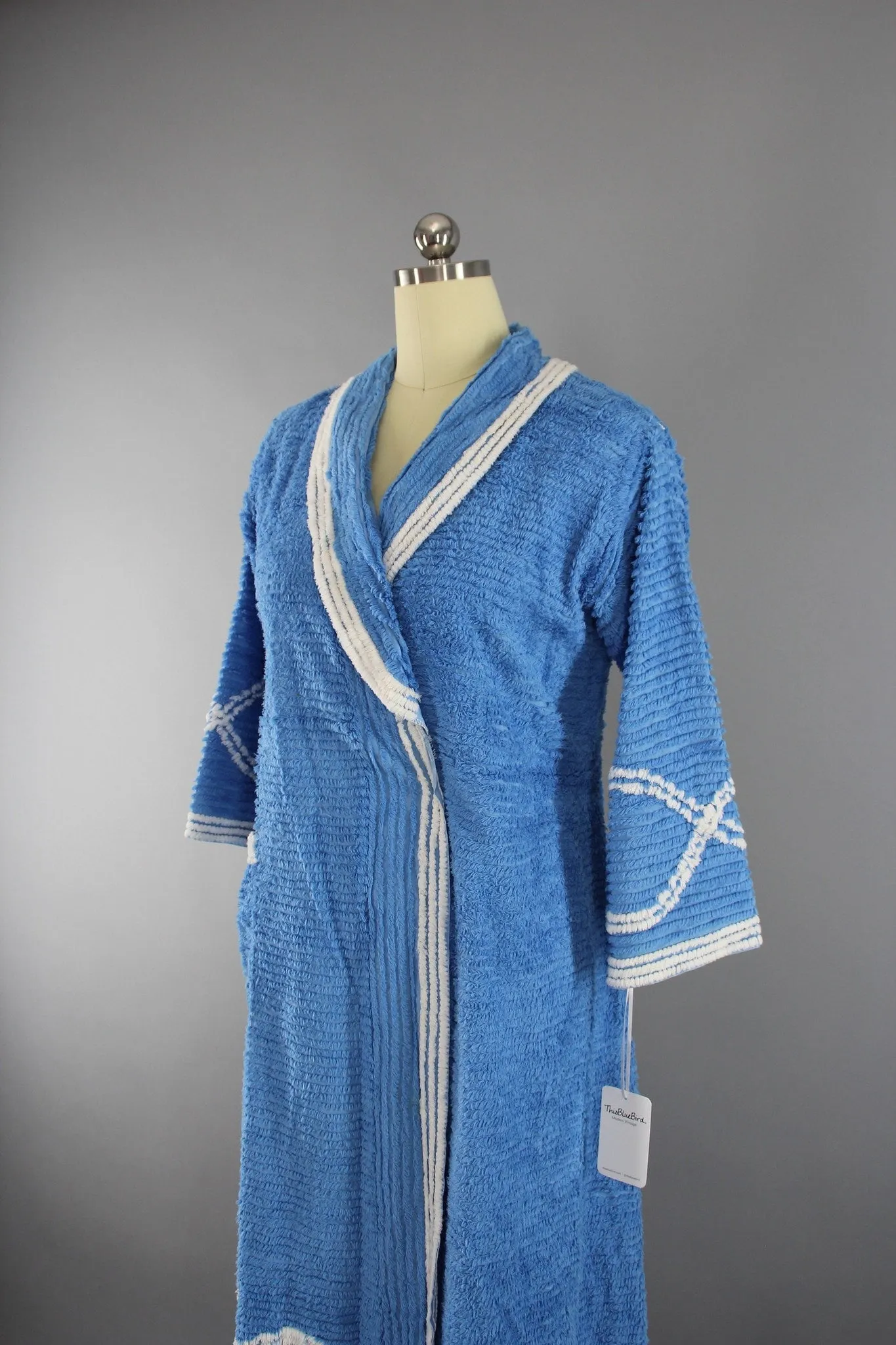 Vintage 1940s Chenille Robe with Blue Peacock