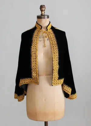 Vintage 1950s Gold Embroidered Black Velvet Cape