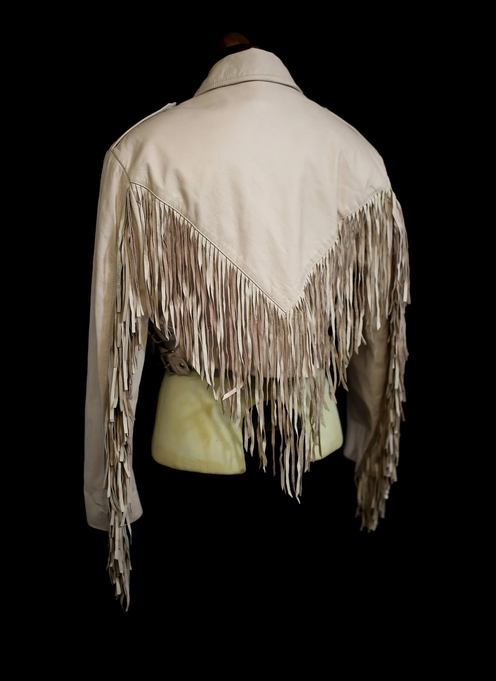 Vintage 1980s Baby Pink Fringed Leather Biker Jacket